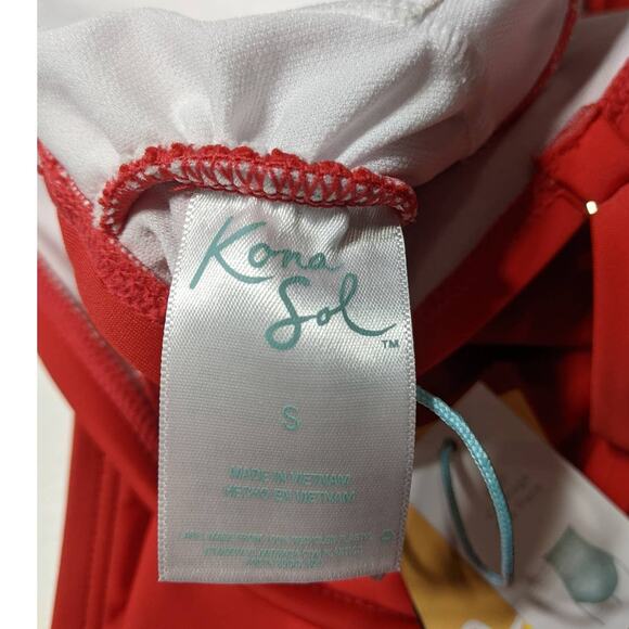 Kona Sol One Piece Swimsuit Women's Tie Front Bright Red S Keyhole Knot Front - Picture 9 of 10